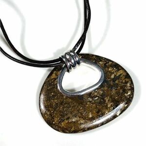 Silpada Bronzite Necklace sterling pendant bronzite stone double-strand cord